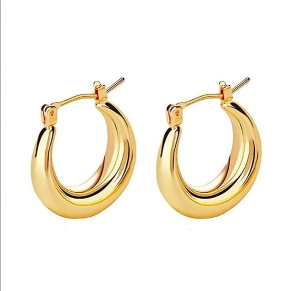 14K Gold Large Chunky Oval Hoop Earrings Womens Hoops Ladies